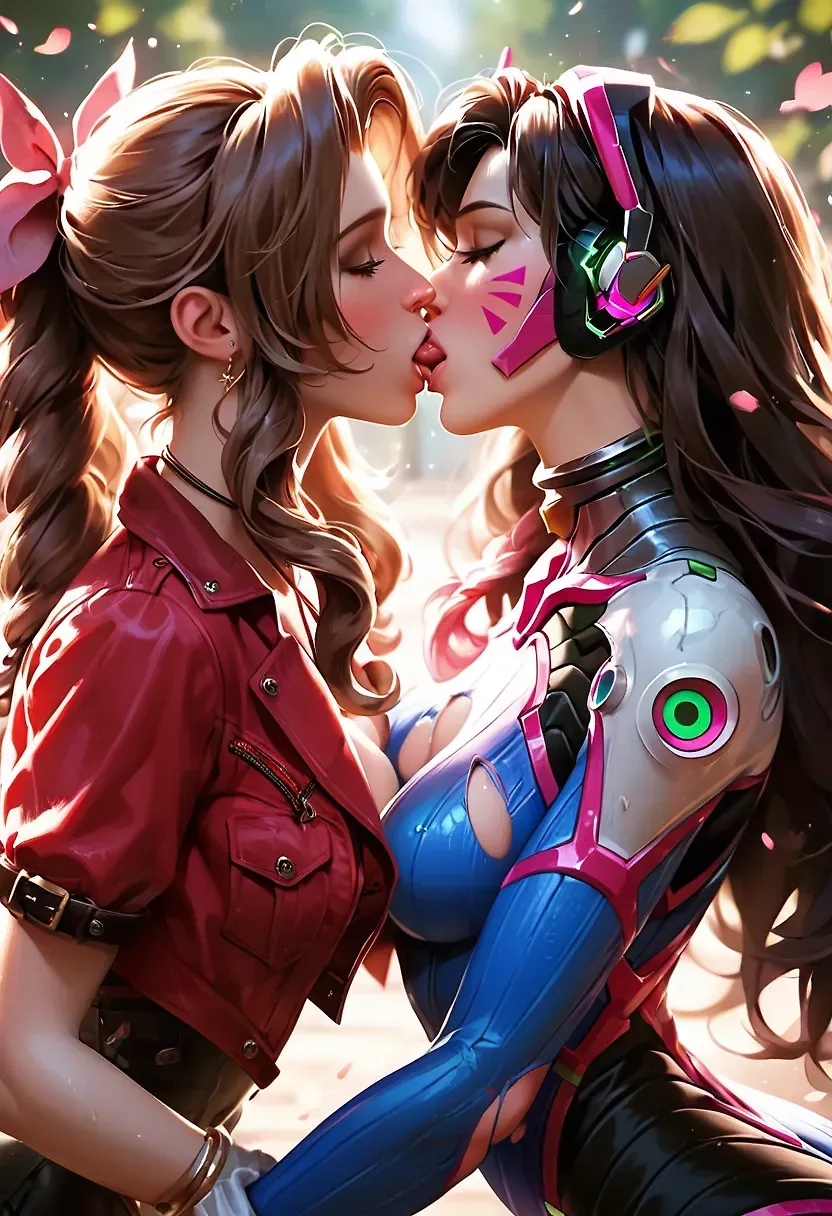 D.va aerith 2 girls kissing br... by chainny — D.Va AI art