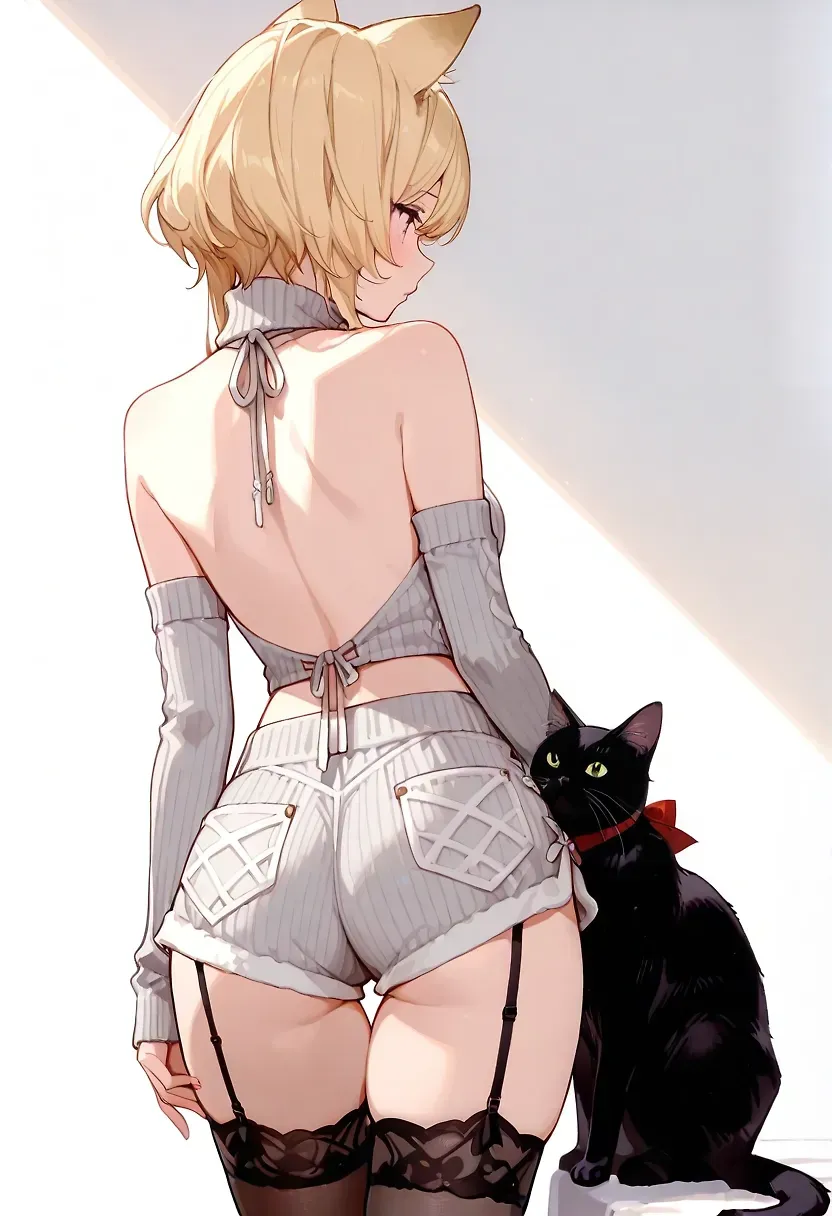 1girl, short blonde hair, blac... by jlixard