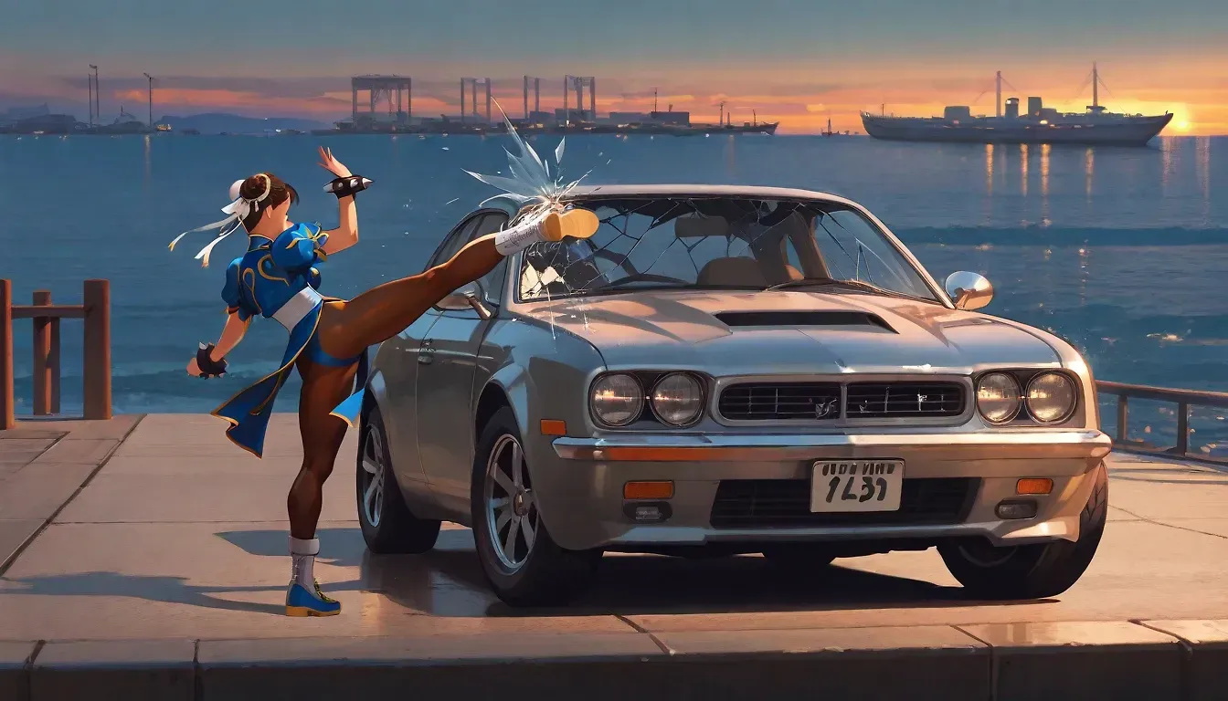 Real story behind street fighter bonus stage with Chun-Li — Chun-Li AI art