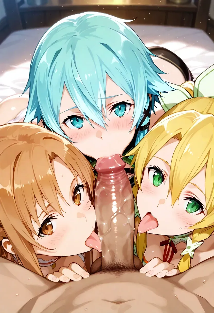 3girls, multiple girls, asuna ... by nekozzie — Asuna AI art